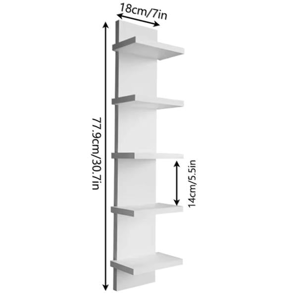 Havendro White 5 Tier Vertical Wall Shelf Floating Storage Unit Decorative Display Shelf