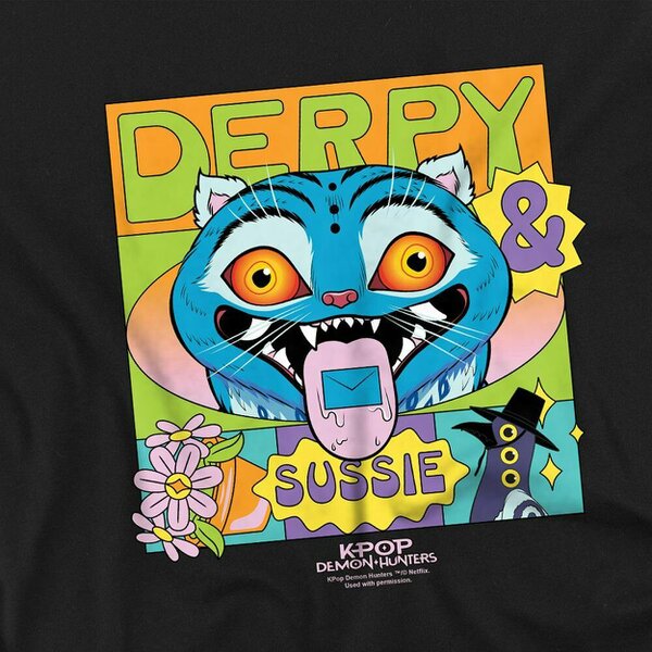 K-Pop Demon Hunters Childrens/Kids Summer Festival Derpy & Sussie Poster Sweatshirt - Black