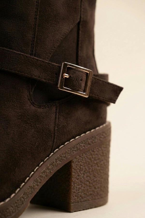 Saoirse Faux Suede Block Heel Boots - Brown