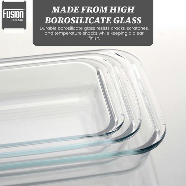 Fusion Food Glass Baking Dish 3 Piece Set - 1000ml/1600ml/2200ml Borosilicate Glass Casserole Dishes for Oven, Freezer, Microwave & Dishwasher Safe