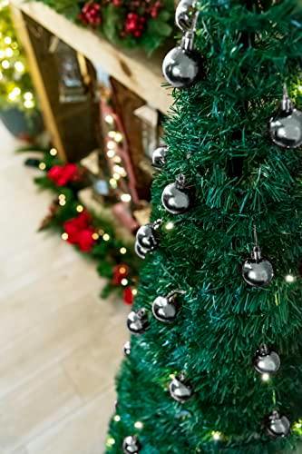 4ft, 5ft and 6ft Pre-Lit Pop Up Christmas Trees with Silver Baubles and Warm White LED Lights image 5