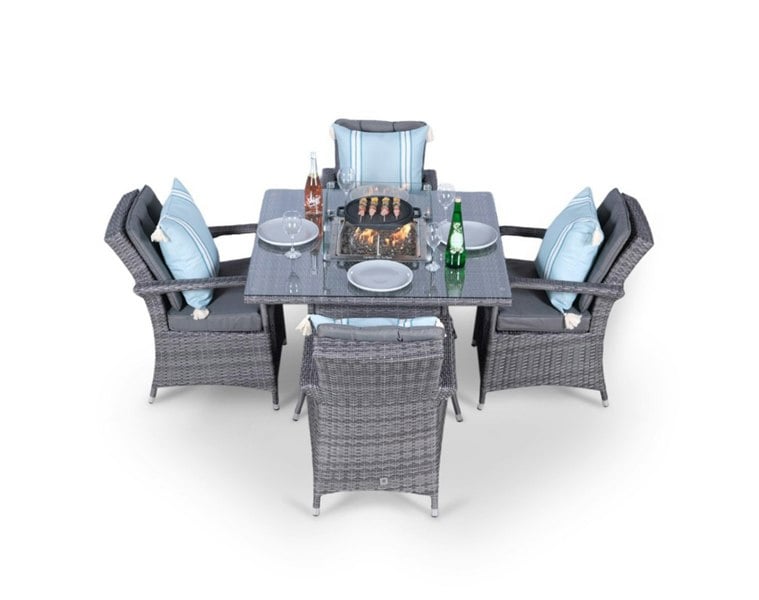 Giardino Arizona Fire Pit 4 Seater Square Rattan Dining Set