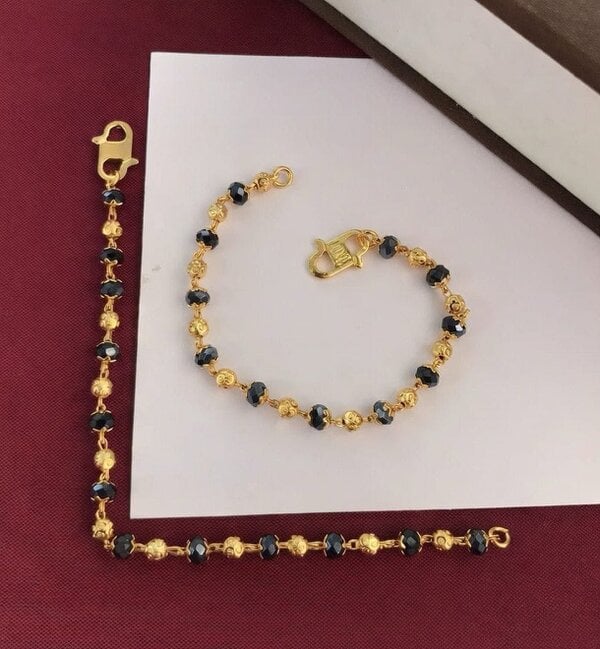 The Colourful Aura Gold & Black Beaded Baby Nazaria  Bracelet/Anklet - 2 Pcs