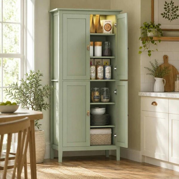 Tall Pantry Cupboard with Motion Sensor LED Light - Green