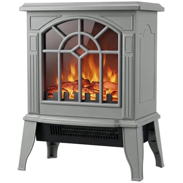 Freestanding Electric Fireplace, Electric Log Burner w/ LED Flame Effect, Overheating Safety System, 1000W/2000W, Grey