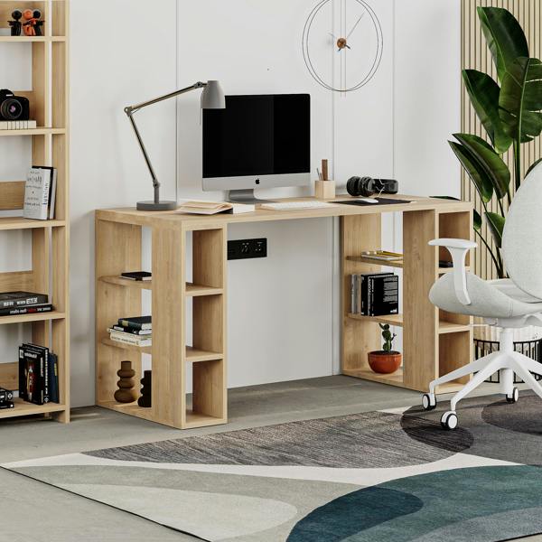 Decortie Colmar Modern Desk with Integrated 6-Shelf Bookshelf Storage Width 140cm