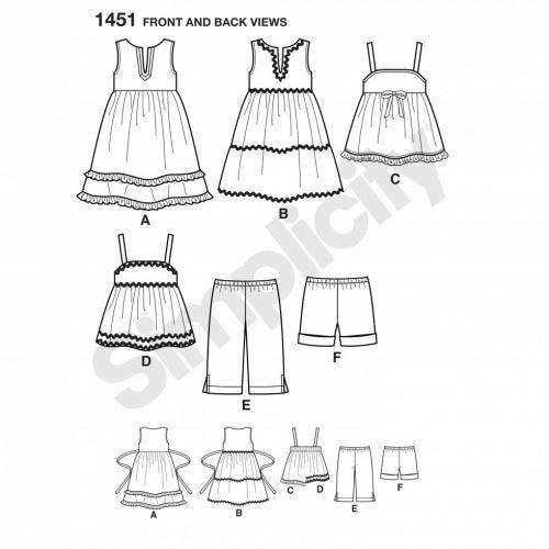 Simplicity Sewing Pattern 1451, Dresses, Trousers, Shorts, Tops for Kids, Baby, Ages: 1/2 - 4 - Easy