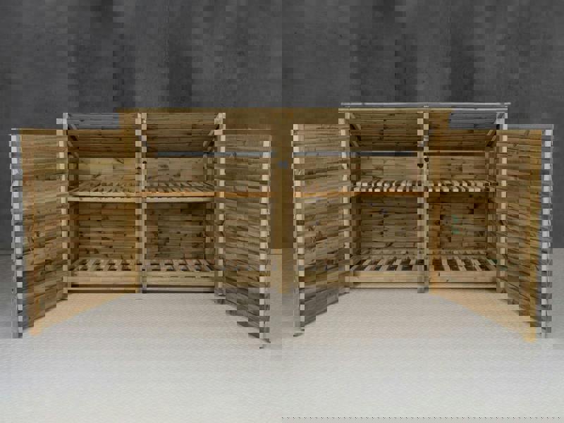 Arbor Garden Solutions Wooden Log Store (Roof Sloping Back) with Doors and Shelf W-227cm, H-126cm or 180cm, D-88cm