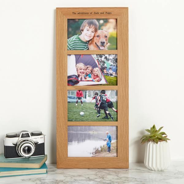 MijMoj Design Personalised Solid Oak Four Aperture Picture Frame - For 6x4" Photos