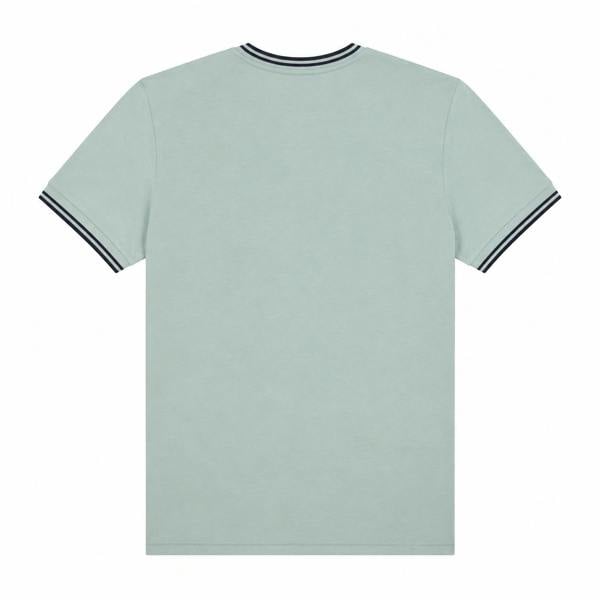Silver blue Fred Perry cotton t-shirt featuring dark airforce twin tipped detailing on the crew neck and sleeve cuffs.