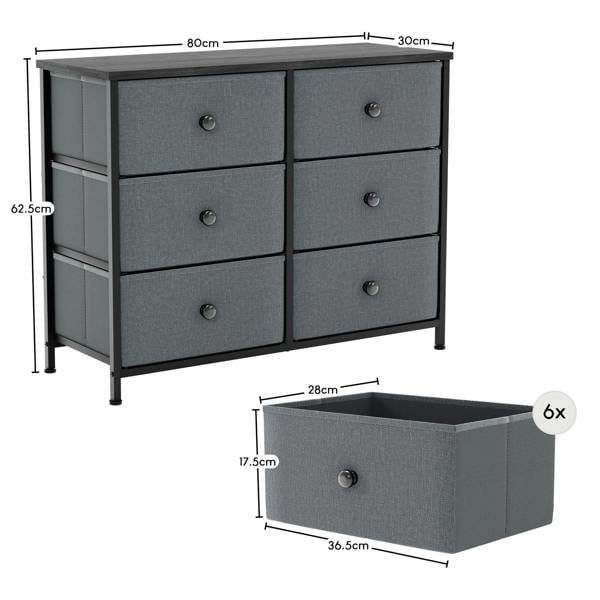 Vida Designs Chorley 6 Drawer Fabric Drawer Chest, Beige & Grey Wood