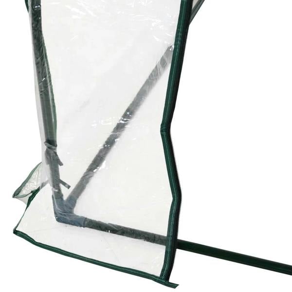 Polytunnel cover corner close-up with clear PVC and dark green frame support