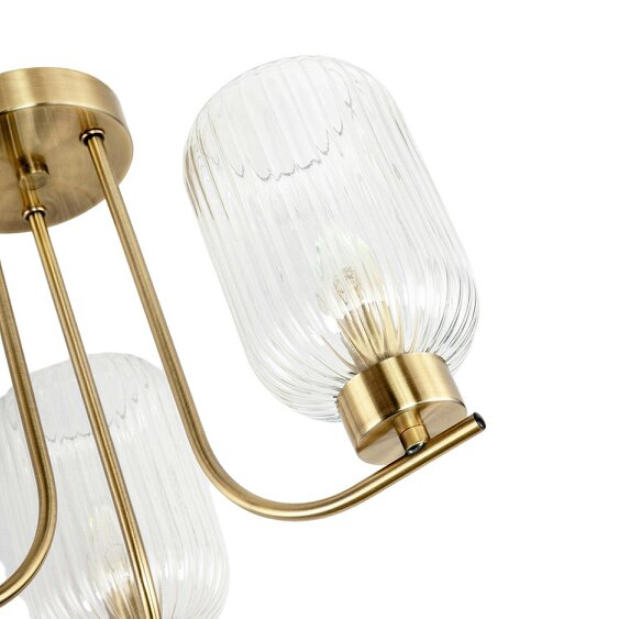 Happy Homewares Elegant Ceiling Fitting in Antique Brass with Ribbed Glass Shades