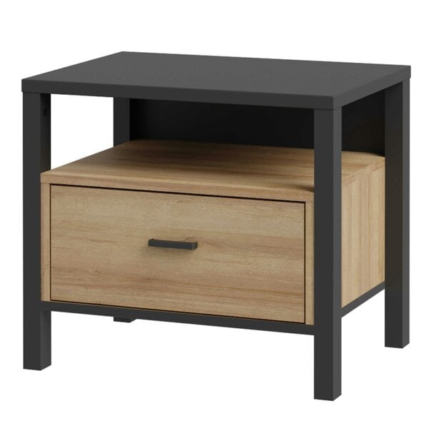 Wyld Haus Egtved Black and Natural Oak Wood Effect Bedside 1 Drawer