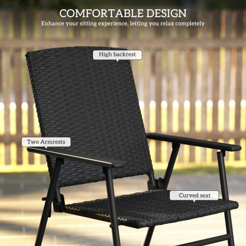 Wyld Haus Luvaka Nene Rattan Black Folding Garden Chairs Set Of 2
