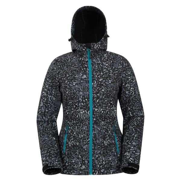 Mountain Warehouse Womens/Ladies Exodus Animal Print Water Resistant Soft Shell Jacket - Black - 
