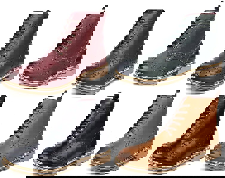 Frank James Bexley Leather Lace Up Brogue Rubber Sole Mens Boots