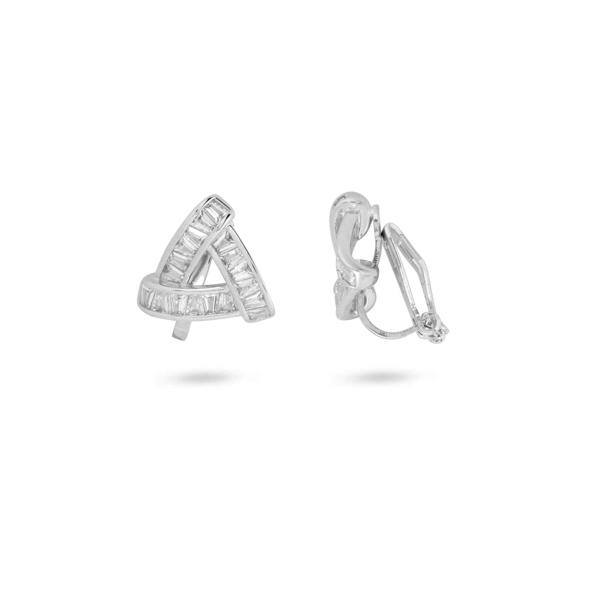 Gold Trip Silver Crystal Triangle Clip On Earrings