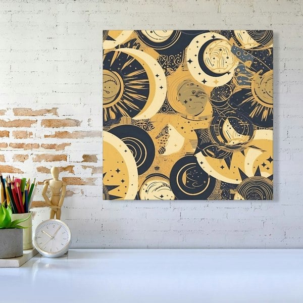 Warren Reed Blue Gold Moon and Sun Canvas