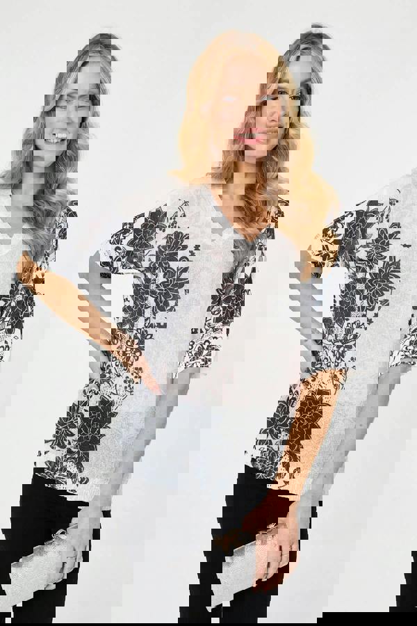 Sage | Floral Relaxed Open Knit Top