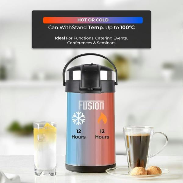 Fusion Food Care Airpot Flask 3L Double Wall Insulated Thermal Coffee Carafe with Pump Action & 360° Rotating Base