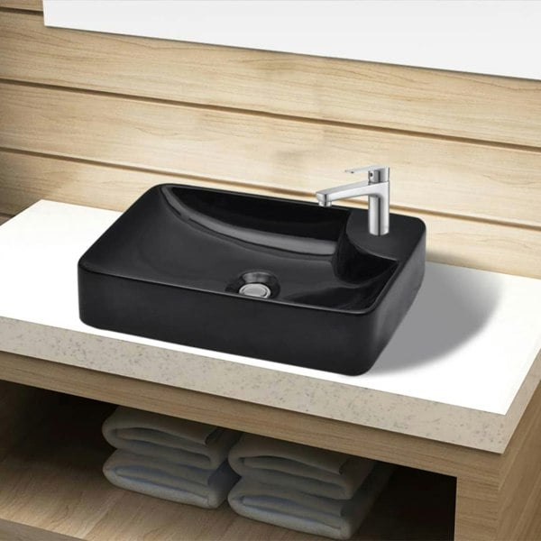 Berkfield Ceramic Bathroom Sink Basin with Faucet Hole Black