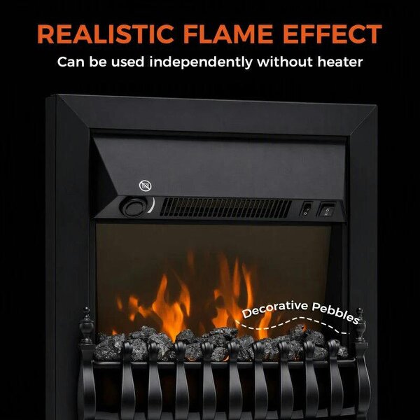 Electric Fireplace Stove Freestanding/ Inset, 1000W/2000W, Electric Fire Heater with LED Flame Effect, Coal Logs, Black
