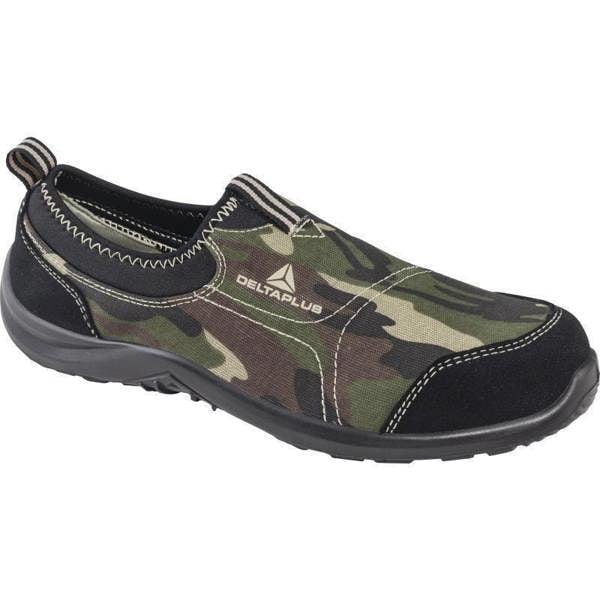 Delta Plus Miami Mens/Womens Slip On Canvas Safety Steel Toe/Midsole Shoes, camouflage pattern safety shoes with steel toe and midsole for safety and protection.