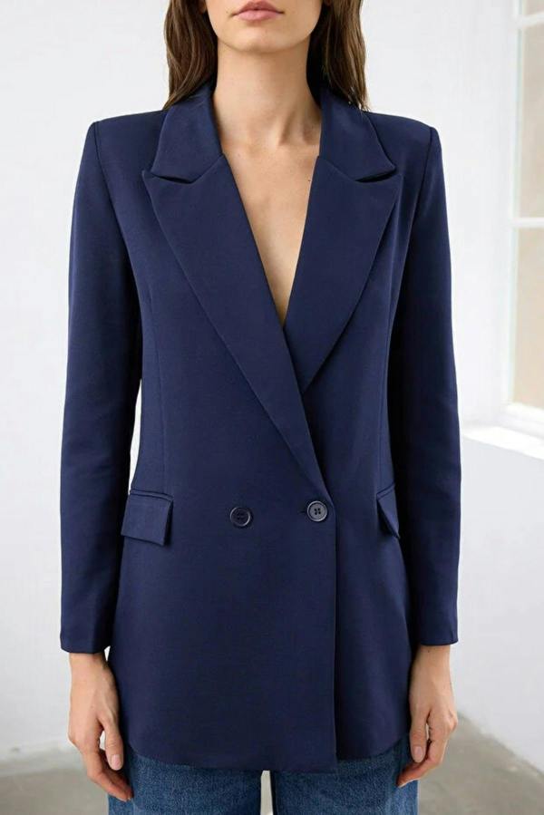 WOVCOR Lined Double-Breasted Woven Blazer Jacket