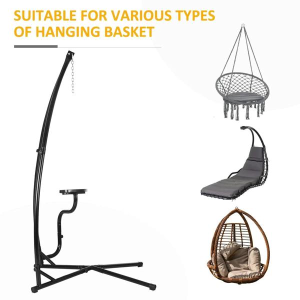 Black metal hanging chair stand with curved frame for suspending hanging baskets