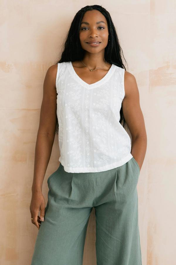 Lily & Me Embroidered Cotton Alicia Vest White