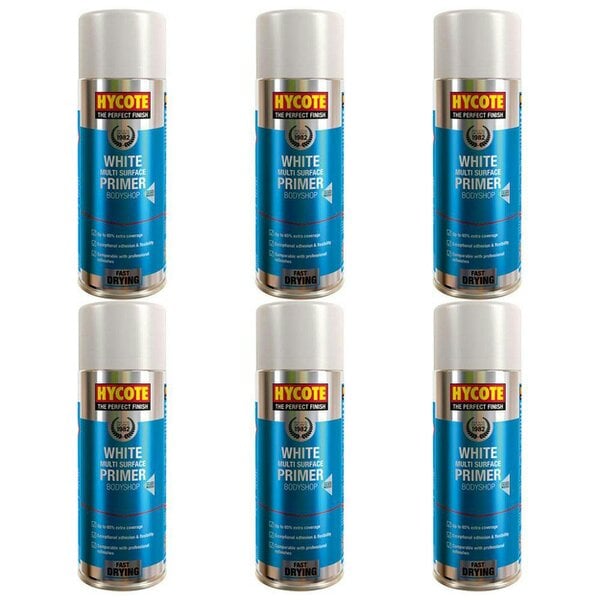 Hycote 6X Hycote Bodyshop High Build White Spray Paint 400ml