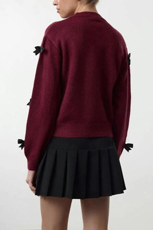 WOVCOR Soft Textured Knit Sweater with Bow Detail