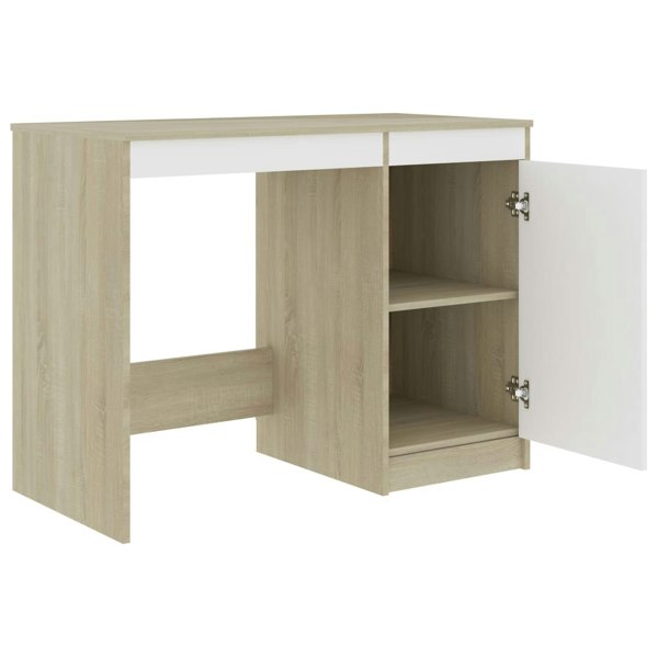 Berkfield Desk White and Sonoma Oak 100x50x76 cm Engineered Wood