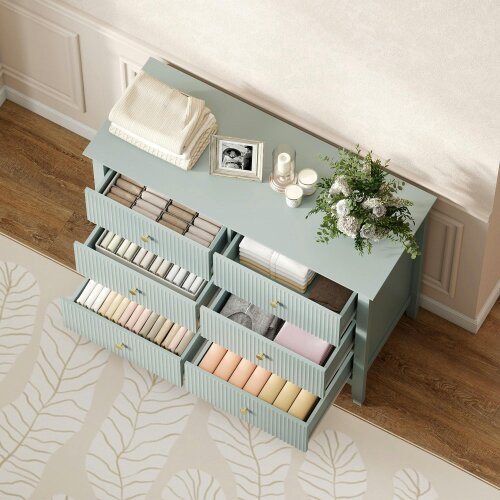Wyld Haus Visalo Wooden Mint Green 6 Drawer Fluted Storage Dresser