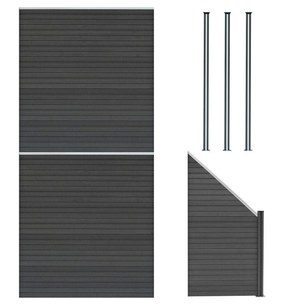 Monstershop Composite Fence Panels x 2, Angled Piece & LED Posts x 3 - Grey
