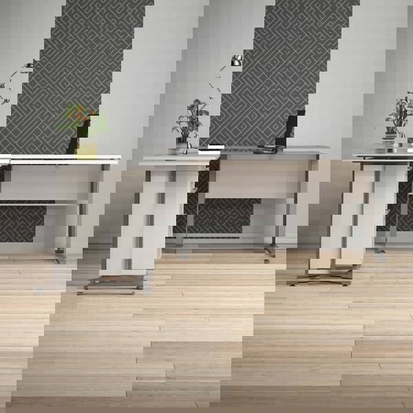 Furniture To Go Prima Desk 150 cm in White with Silver grey steel legs