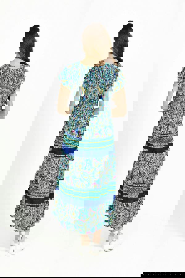 Mudflower Paisley Border Print Shirred Bodice Midi Dress