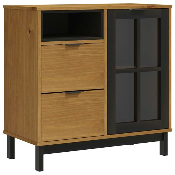 Berkfield Highboard with Glass Doors FLAM 80x40x180 cm Solid Wood Pine