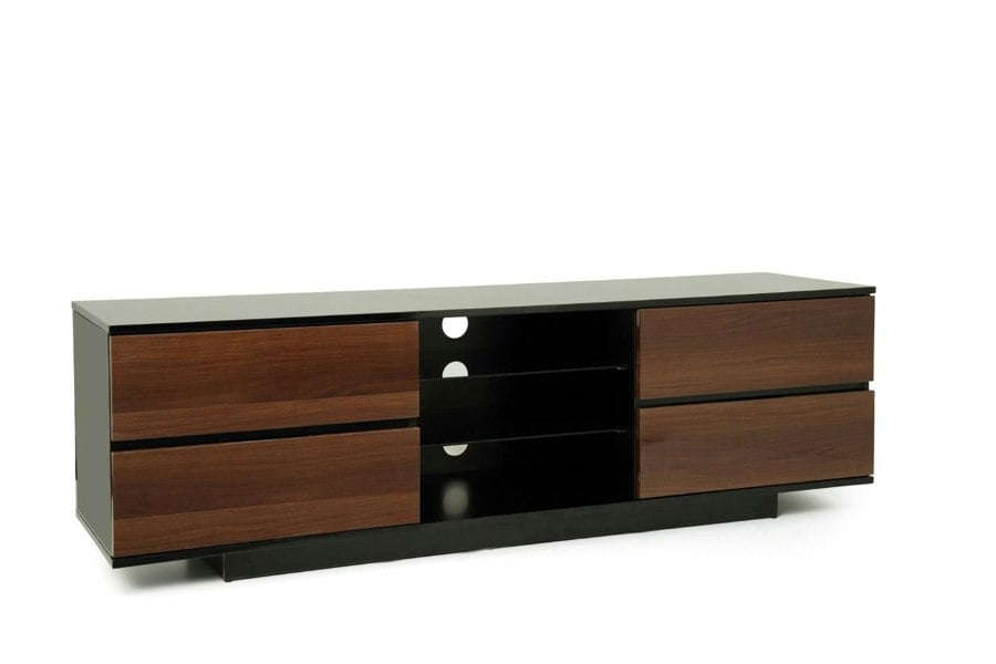 Centurion Supports Avitus Gloss Black with 4-Walnut Drawers and 3-Shelf 32"-65" LED/LCD/Plasma TV Stand