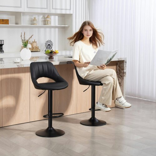 Wyld Haus Nadi Set Of 2 Black Faux Leather Bar Chairs With Padded Seats