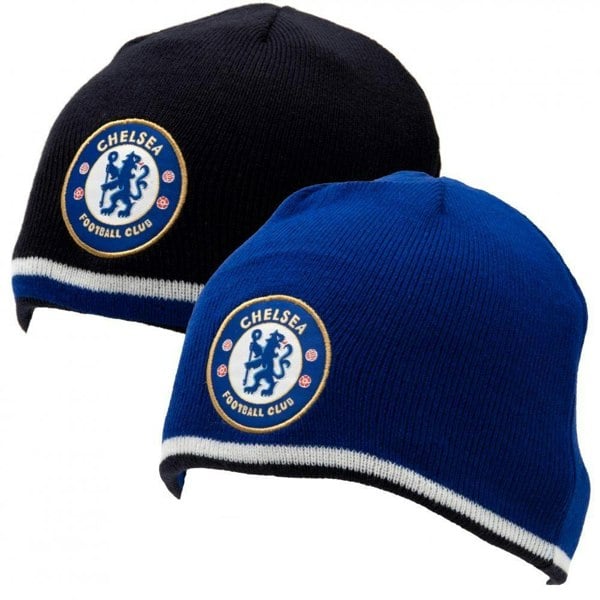 Chelsea FC Official Adults Unisex Reversible Knitted Hat - Navy/Royal Blue