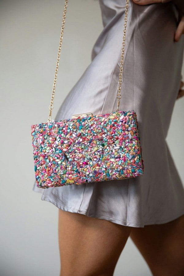 SVNX Embellished Square Clutch Bag in Multi