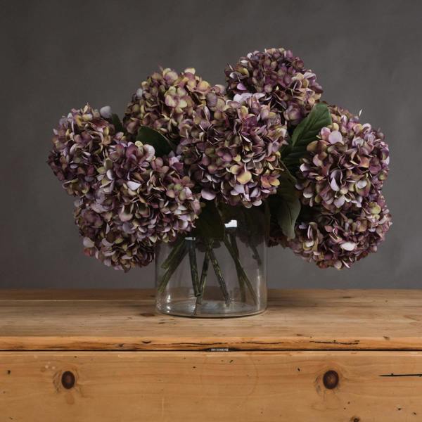 Wyld Haus Set of 3 Artificial Flowers Autumn Burgundy Hydrangea Stems
