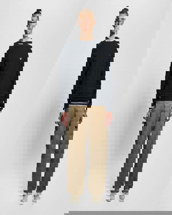 Lyle & Scott Tipped Pique Mens Knitted Jumper - Z271 Dark Navy | CHO | Designer Mens Crew Neck Jumpers