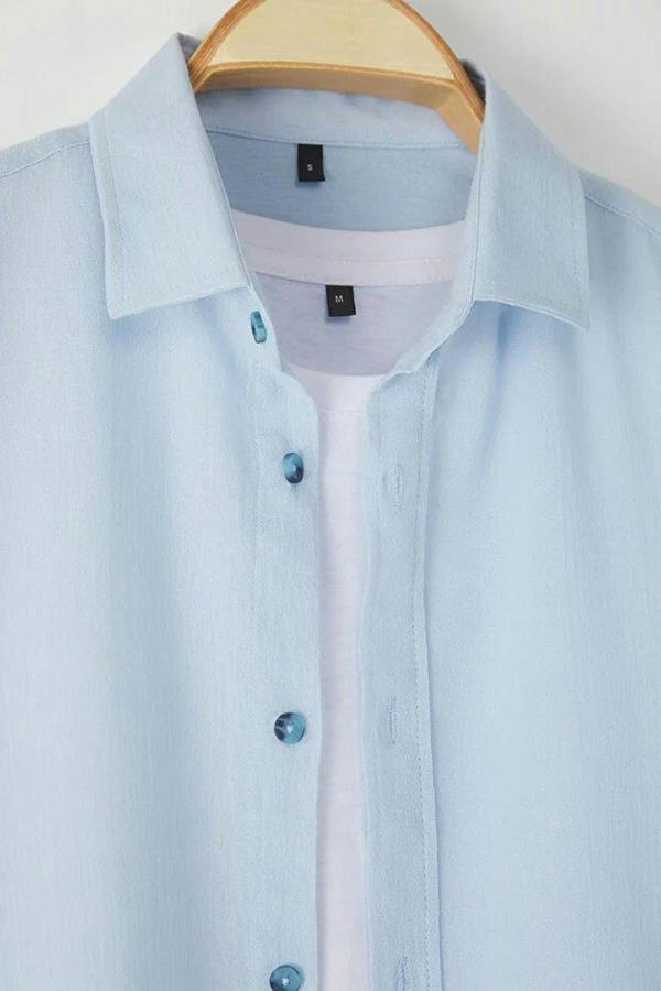 WOVCOR Linen Look Men’s Shirt with Epaulettes and Wrinkled Effect