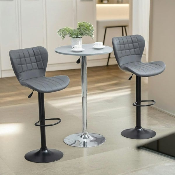 Rafaelo Mobilia 2PC Height Adjustable Swivel Bar Stools Set With Backrest Grey