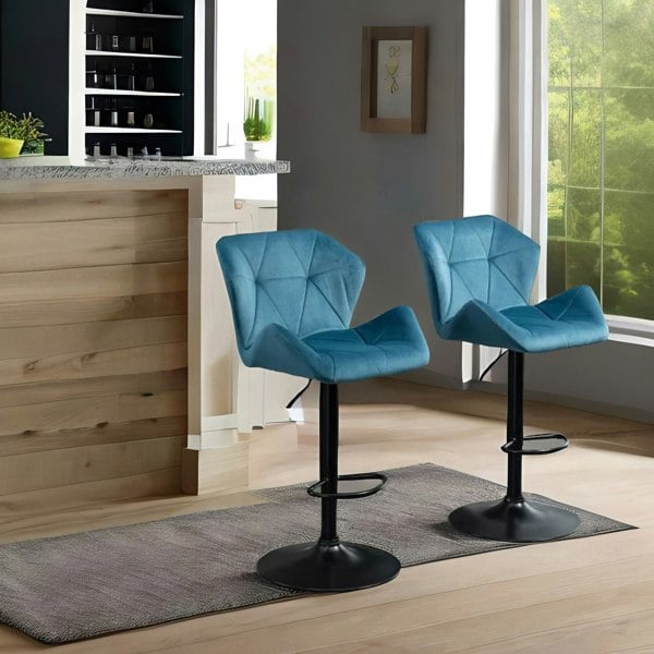 Rafaelo Mobilia Set Of 2 Adjustable Height Retro Blue Bar Stools