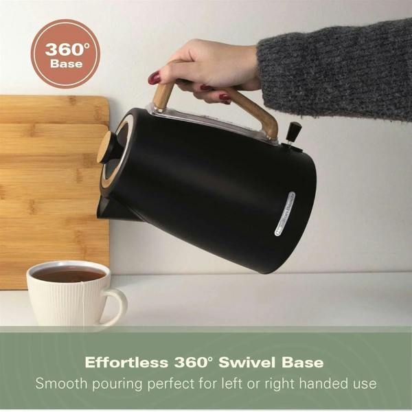 Hamilton Beach Scandi 1.7L Kettle - Matte Black with Wood Effect