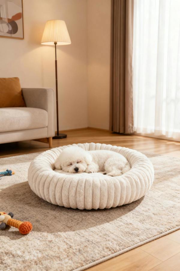 Warm & Cosy White Round Pet Bed